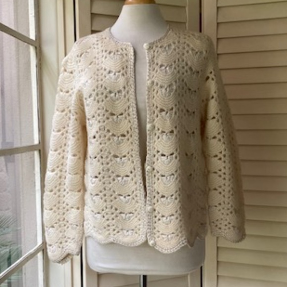 1950's Crochet and Ribbon Cardigan - Picture 1 of 4